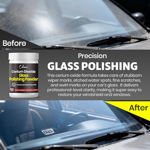 Calvana Cerium Oxide Glass Polishing Powder (1 lb) – Includes 100 PCS Polishing Buffing Wheels for Dremel Kit, Restores Clarity and Removes Wiper Marks, Swirls, and Water Spots, 1 Micron - size: Polishing Powder + Polishing Buffing Wheels