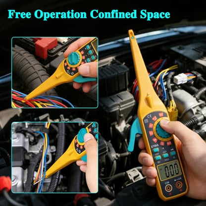 Automotive Circuit Tester with Hook Probe, 4-in-1 Digital Multimeter Auto Electrical Tester DC/AC Aging Voltage Resistance Continuity Battery Diode Tester with Screen for Car Truck Repair