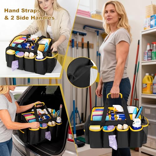 PGmoon Extra-Large Cleaning Caddy Organizer with Handle, Cleaning Supplies Tote Bag Built-in Support Boards, Cleaning Tool Storage for Car, Home, Housekeeping Work, Kitchen Cleaning Supplies