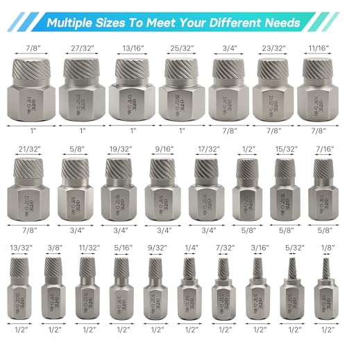 25Pcs Hex Bolt Extractor Set, Easy Out | Multi-Spline Extractor for Stripped/Broken Bolts, Cr-Mo Steel, Durable Rustproof, Essential Auto Mechanic Tool & Home DIY - size: 25 Piece