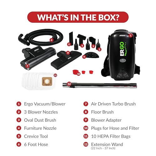 Atrix Ergo Backpack Canister Vacuum, Portable Cleaner with Attachments for Professional and Residential Use, VACBP10 Premium Bundle - size: Premium Bundle