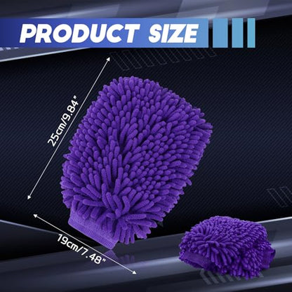 wuyaoyao 2PCS Car Wash Mitt, 10.14"×7.12" Chenille Microfiber Car Wash Mitts, Scratch-Free & Lint-Free, Absorbent Double Sided Clean Glove for Cars Cleaning, Auto Cleaning Supplies (Dark Purple) - color: Dark Purple