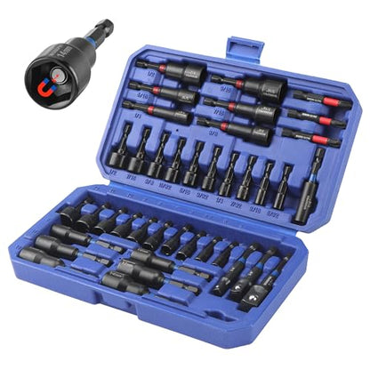 WORKPRO 39-Piece Magnetic Nut Driver Set, Impact Drill Driver Bit 1/4" Hex Shank, SAE & Metric Cr-V Steel Power Nut Drivers with Impact Socket Adapters, Screwdriver Bits, Bit Holder, Sturdy Tool Box - size: 39PCS Magnetic Nut Driver Set