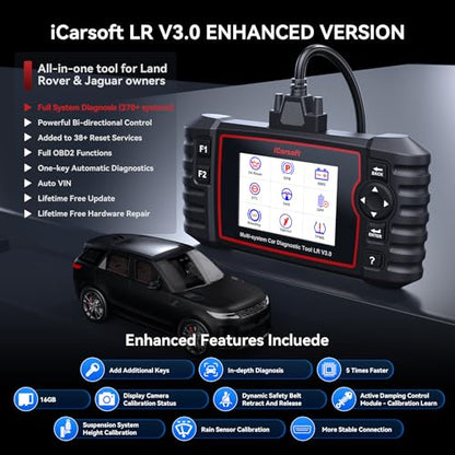 iCarsoft LR V3.0 2026 Version Bidirectional OBD2 Scanner for Most Land Rover/Jaguar from 1996-2025 Full Systems 36 Services Diagnostic Scan Tool Graphic Data Car Code Reader with Lifetime Free Update