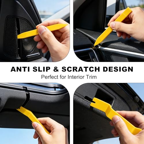 Car Trim Removal Tool Kit, 5 Pcs Auto Clip Removal Pry Tool for Door Dash Dashboard Panel Fastener Remover, Push Pin Puller Body Repair Tools - color: yellow