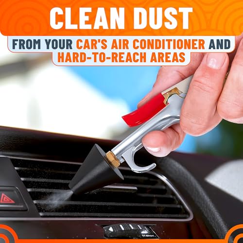 Air Nozzle Blow Gun for Compressor, 1/4 In Stainless Steel HVAC Tool | Blows Dust from Tight Spaces with Compressed Air - Rust-Resistant Brass Thread, Rubber Tip, Thumb Lever | Adjustable Pressure