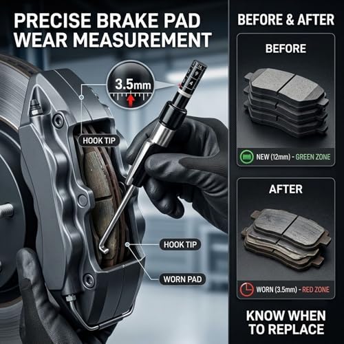 Brake Pad Thickness Detection Pen, 1.5mm Thickness Measuring Gauge with Clear Scale, Portable Tire Tread Depth Tool, High Precision Inspection Gauge for Internal External IV & V Brake Pads