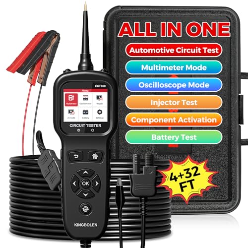 KINGBOLEN ECT600 Automotive Power Circuit Probe Tester with Battery/Relay/Fuel Inject Test, 12-24V Electrical Short/Open Circuit Finder, AC/DC Voltage,Component Activation, Oscilloscope Display,36FT | 12-24V Electrical Short/Open Circuit Finder Relay Fuel