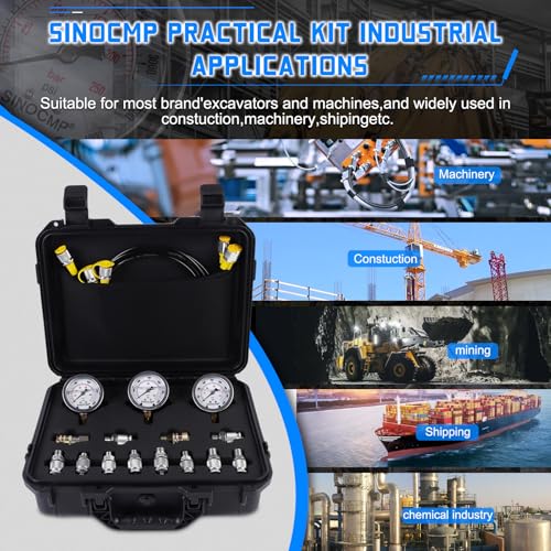 Hydraulic Pressure Test Kit with 3 Gauges(25/40/60Mpa), 12 Test Couplings, 3 Test Hoses(64in) Diagnosis Tester Gauge Kit Set for Excavator Construction Machinery - size: Black 3 Gauges 12 Couplings
