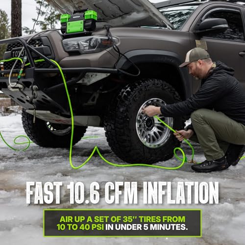 TenSix 12V 150 PSI Portable Dual Cylinder Air Compressor 10.6 CFM + Quad 4 Tire Inflation & Deflation Hose Kit - Fits Up to 125" Wheelbase Digital Gauge - Complete Offroad Air Up & Down System - size: 10.6 CFM Compressor with 125 Inch Hose Kit