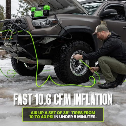 TenSix 12V 150 PSI Portable Dual Cylinder Air Compressor 10.6 CFM + Quad 4 Tire Inflation & Deflation Hose Kit - Fits Up to 125" Wheelbase Digital Gauge - Complete Offroad Air Up & Down System - size: 10.6 CFM Compressor with 125 Inch Hose Kit