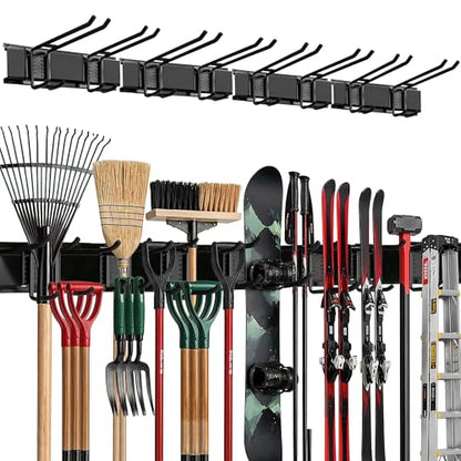 TIDYME Garage Wall Organizer | 64" Heavy-Duty Tool Storage Rack | Adjustable Double-Layer Hooks | 400 lbs Capacity | Carbon Steel Wall Mount Holder for Shovels, Rakes, Ladders & Power Tools - size: 64" (0 Shelves)