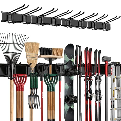 TIDYME Garage Wall Organizer | 64" Heavy-Duty Tool Storage Rack | Adjustable Double-Layer Hooks | 400 lbs Capacity | Carbon Steel Wall Mount Holder for Shovels, Rakes, Ladders & Power Tools - size: 64" (0 Shelves)