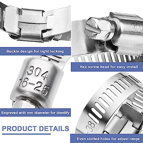 Hose Clamp- Qibaok 120 PCS Stainless Steel Hose Clamps Assortment Kit | 1/4''–1-1/2'' Worm Gear Clamps for Fuel Line, Plumbing, Automotive, Mechanical Applications, Pipe, Tube, Radiator, Garden