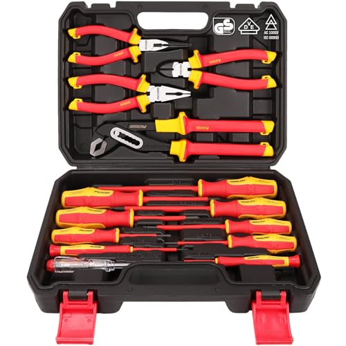 Insulated Screwdriver & Pliers Set: 14-Piece VDE Insulated Set 1000V Insulated Electrician Tool Set with Magnetic Phillips, Slotted Screwdrivers and Insulated Pliers - style: 14 PCS VDE All-in-One + Pliers