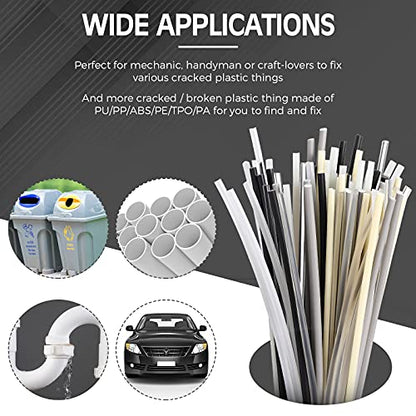 78 Pieces Plastic Welding Rods, 1/8 Inch Diameter (3mm) Round Sticks, PU PP ABS PE TPO PA PC 7 Types of Plastic Welding Repair Rods Strips Kit for Car Bumpers Daily Repair, 7.9 Inch