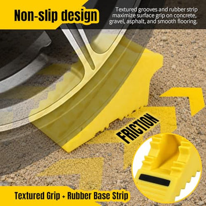 MaxxHaul High Visibility Poly Foam Wheel Chock 2-Pack | 8" x 4" x 4" Lightweight Tire Stop | Slip-Resistant Rubber Base | Built-in Handle | Safety Yellow (50503) - color: YELLOW