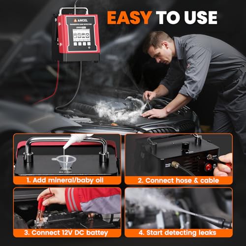 ANCEL L5000 PRO EVAP Turbo Smoke Machine Automotive Leak Detector – Smoke Tester Adds Pressure Decay & Vacuum Test for All Systems, Built-in Pump, 0.4-20 PSI, LCD Screen, Detects Micro to Major Leaks - color: Red