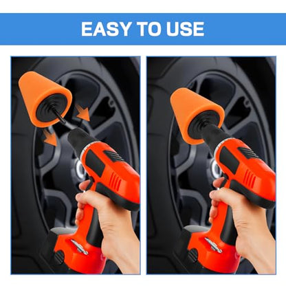 Hovom 5PCS Car Wheel Hub Drill Buffing Sponge Pads Kit, Car Polishing Foam, Sponge Buffing Cone and Polishing Ball Set, Wheel Cleaning Tools Polishing Pads for Drill Attachment (5PCS) - size: 5PCS