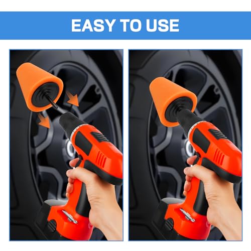 Hovom 6PCS Car Wheel Hub Drill Buffing Sponge Pads Kit, Car Polishing Foam, Sponge Buffing Cone and Polishing Ball Set, Wheel Cleaning Tools Polishing Pads for Drill Attachment (6PCS-4 Cones) - size: 6PCS-4 Cones