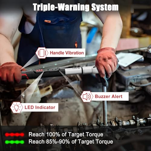 VANPO Adjustable Digital Torque Wrench, 5-99.6 Ft.lb/6.8-135Nm for Split AC | Electronic Torque Wrench with 38mm Jaw and 1/2" Ratchet, ±2% Accuracy, Buzzer, Vibration and LED Indicator for Moto, Car - size: 5-99.6 Ft.lb/6.8-135 Nm(14×18mm)