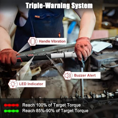 VANPO Adjustable Digital Torque Wrench, 5-99.6 Ft.lb/6.8-135Nm for Split AC | Electronic Torque Wrench with 38mm Jaw and 1/2" Ratchet, ±2% Accuracy, Buzzer, Vibration and LED Indicator for Moto, Car - size: 5-99.6 Ft.lb/6.8-135 Nm(14×18mm)