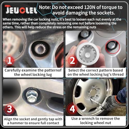 ABC-50 14Pt Outer Ring 4mm Wheel Locking Nut Key for Porsche VW | Wheel Lock Nut Socket Adapter, Anti-Theft Lug Nut Removal Tool, Anti-Theft Screw Remover, Repair Tool, Tyre Fitting, garage - color: ABC-50 Outer ring thickness: 4mm