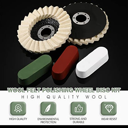 Tarpop 12 Pcs Angle Grinder Buffing Wheel Stainless Steel Polishing Kit Include 9 Pcs Felt Flap Disc 4-1/2 x 7/8 Inch Arbor Buffing Wheel and 3 Polishing Compound for Angle Grinder