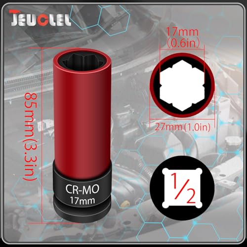 17mm Wheel Lock Nut Socket Compatible with Mercedes Benz S Series | 1/2" Drive, Flower Head Design, Anti-theft Protective Lug Nut Extractor, Metal Wheel Nut Wrench, Tyre Fitting, garage