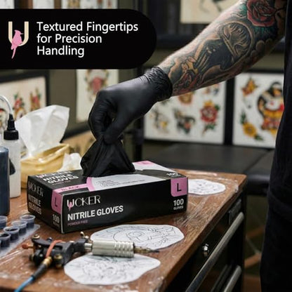 6 Mil Black Nitrile Gloves, Heavy Duty, Powder & Latex Free, Textured Grip, Industrial Use, 100 Count