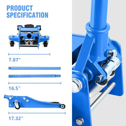 DNA Motoring Low Profile Hydraulic Trolley Service/Floor Jack, 3 Ton (6000 lbs) Capacity, Lifting Range 3"-20", Blue, TOOLS-00475 - color: Blue, style: 3 ton