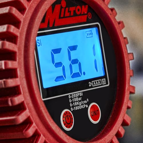 Heavy-Duty Digital Tire Pressure Gauge with Inflator, Clip-on Air Chuck, 20” Air Hose, Easy to Read 0.1 Display, Pistol Grip Handle, Max 255 PSI, 1/4" NPT, Assembled in USA