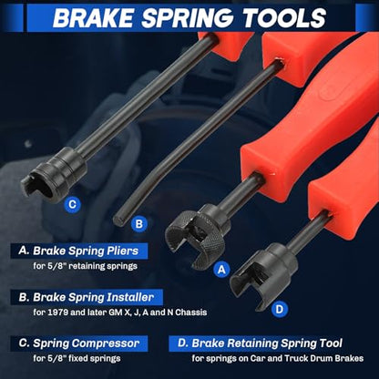 24pcs Heavy-Duty Disc Brake Caliper Tool & 8pcs Drum Brake Tool | 32PCS Dual Brake Tools 2 in 1 Brake Caliper Compression Tool & Brake Spoon Set with Drum Brake Spring Pliers