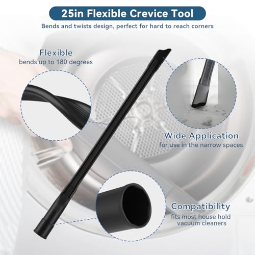 SEVNX Universal Vacuum Attachments Kits for Shop Vac, 2 1/2" to 1 1/4" Vacuum Adapter, 1 7/8" to 1" Hose Adapter Dust Brush Flexible Crevice Extension Wand Tool for Shop Vac Accessories(14 PCS)