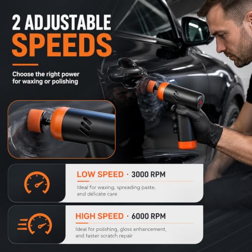 Mini Cordless Car Polisher Kit, 2-Speed Polishing Machine with Buffing Pads, Car Scratch Remover, Wax, Glass Oil Film Cleaner, All-in-One Auto Detailing Set for Paint & Glass Restoration