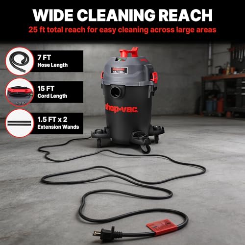 Shop-Vac 6 Gallon Ultra Quiet Shop Vacuum Wet and Dry, 4.5 Peak HP, 5430541 | Powerful Wet/Dry Vacuum with Attachments, 1-7/8 In. x 7 Ft Hose, 15 Ft Cord, Ideal for Jobsite, Garage, Workshop & Home