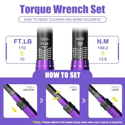 ANPUDS 4PCS Torque Wrench, 1/4 3/8 1/2 3/4-Inch Drive, ±3% Precision | 20-240in.lb,10-110 & 30-250 & 100-650 Ft.lb, Click Torque Wrench Set with Dual Range Scales for Bike, Motorcycle, Car, Truck - size: 20-240inlb+10-110Ft.lb+30-250Ft.lb+100-650Ft.lb