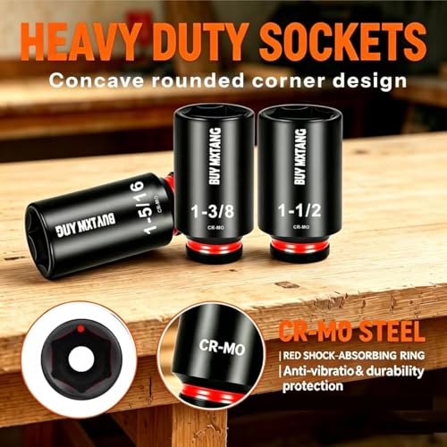 19pcs 1/2" SAE Impact Socket Set, Deep Sockets 3/8"- 1-1/2", 6 Point Cr-MO, 1/2 Inches Drive Impact Socket Set,Storage Case - size: 1/2 19PCS Socket Set SAE