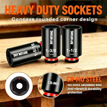 19pcs 1/2" SAE Impact Socket Set, Deep Sockets 3/8"- 1-1/2", 6 Point Cr-MO, 1/2 Inches Drive Impact Socket Set,Storage Case - size: 1/2 19PCS Socket Set SAE