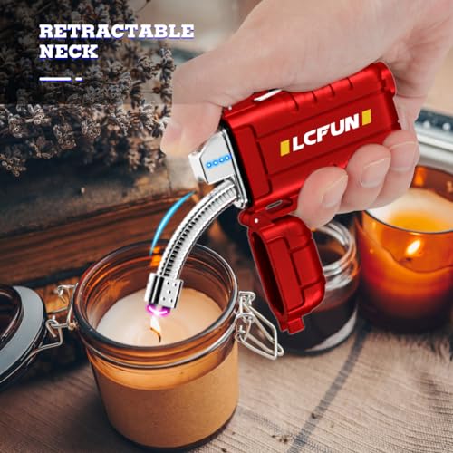 LcFun Electric Lighter Outdoor Windproof USB C Rechargeable Plasma Arc Lighters Electronic Flameless Lighter with Flashlight for Camping Hiking, Survival Kits, Tactical Gears for Men - color: Red, style: Flexible Arc With Flashlight
