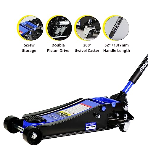 4 Ton Low Profile Floor Jack Hydraulic Jack Heavy Duty Steel Floor Jack with Dual Piston Quick Lift Pump 4 Ton (8000 lb) Capacity Lift Range 4.0"-21.0" Blue - color: Blue 4.0T Dual Pump 4.0"-21.0"