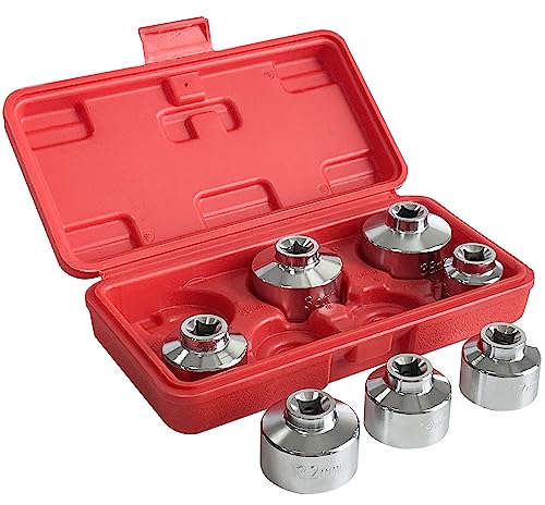 7 Pcs Oil Filter Wrench Socket Set, 3/8 inch Drive Low Profile Oil Canister Socket Set, Universal Oil Filter Cap Socket Remover Tool 24-38mm