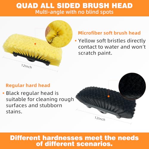 16FT Car Wash Brush with Long Handle Telescoping Extension Pole Angle Adapter with Soft and Hard Bristle Scratch-Free for Cleaning Car Truck RV House Floor Window Roof Solar Panels - size: 16 FT
