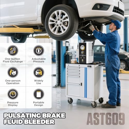 AST609 Automatic Brake Bleeder Kit,110V Automotive Brake Fluid Oil Exchanger Machine,Pulse Brake Bleeder Vacuum Pump kit with 7 Master Cylinder Adapter,Standard & Fast Mode,One-Person Operation - size: AST609 Auto