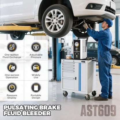 AST609 Automatic Brake Bleeder Kit,110V Automotive Brake Fluid Oil Exchanger Machine,Pulse Brake Bleeder Vacuum Pump kit with 7 Master Cylinder Adapter,Standard & Fast Mode,One-Person Operation - size: AST609 Auto