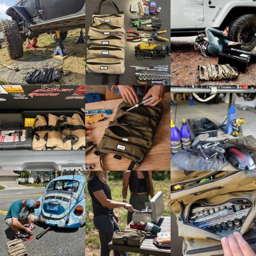 Official Voyager Tool Roll Bag, 5-Pocket 20 x 15 in, ArmyGreen, Made in USA | Easy to Carry Roll Up Tool Bag, 20oz Canvas, Rust-Proof YKK Zippers, Secure Buckle, Durable Gift for Electricians, Mechanics - color: Army Green, size: Voyager - Extra Large (20