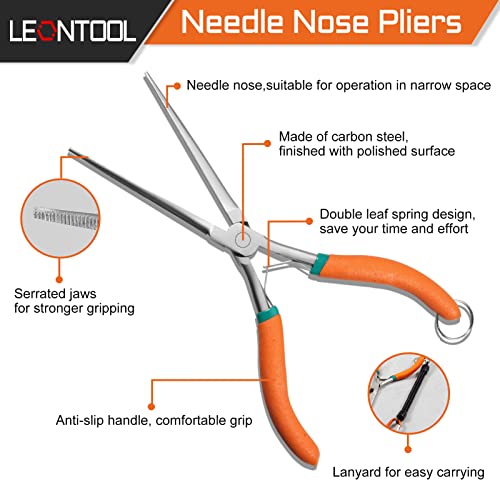 Long Reach Needle Nose Pliers 7" Thin Extra Long Needle Nose Plier | Serrated Jaw, Curved Handle, Lanyard, Spring Loaded, for Jewelry Making, Fishing, Wire Wrapping, Crafts, Electronic Repair - style: Sharp Point
