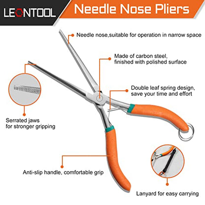 Long Reach Needle Nose Pliers 7" Thin Extra Long Needle Nose Plier | Serrated Jaw, Curved Handle, Lanyard, Spring Loaded, for Jewelry Making, Fishing, Wire Wrapping, Crafts, Electronic Repair - style: Sharp Point