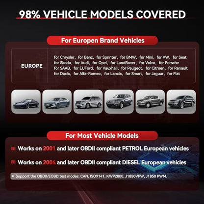 Bidirectional OBD2 Diagnostic Tool for BMW/Mini/Mercedes-Benz/Audi/Porsche/Volkswagen etc,2025 iCarsoft EU MAX Code Reader Scanner, All System, 44 Services - style: For European Cars
