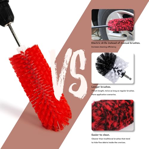 Wheel Brush, Soft Drill Wheel Cleaner Brush, Highly Dense and Durable Rim Cleaner Brush for Wheels, Rims, Engines, Exhaust,Motorcycles
